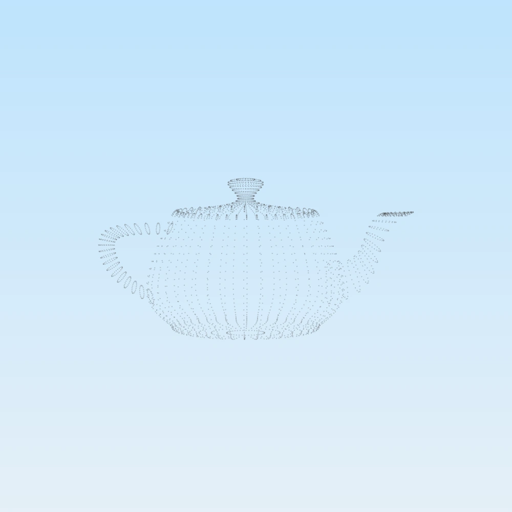Čajová konvice vykreslená jako mrak bodů
