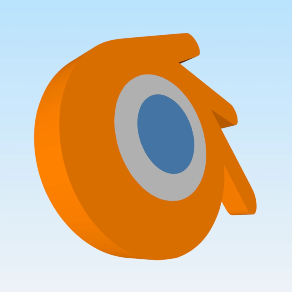 Isa pang view ng extruded na 3D na bersyon ng Blender logo