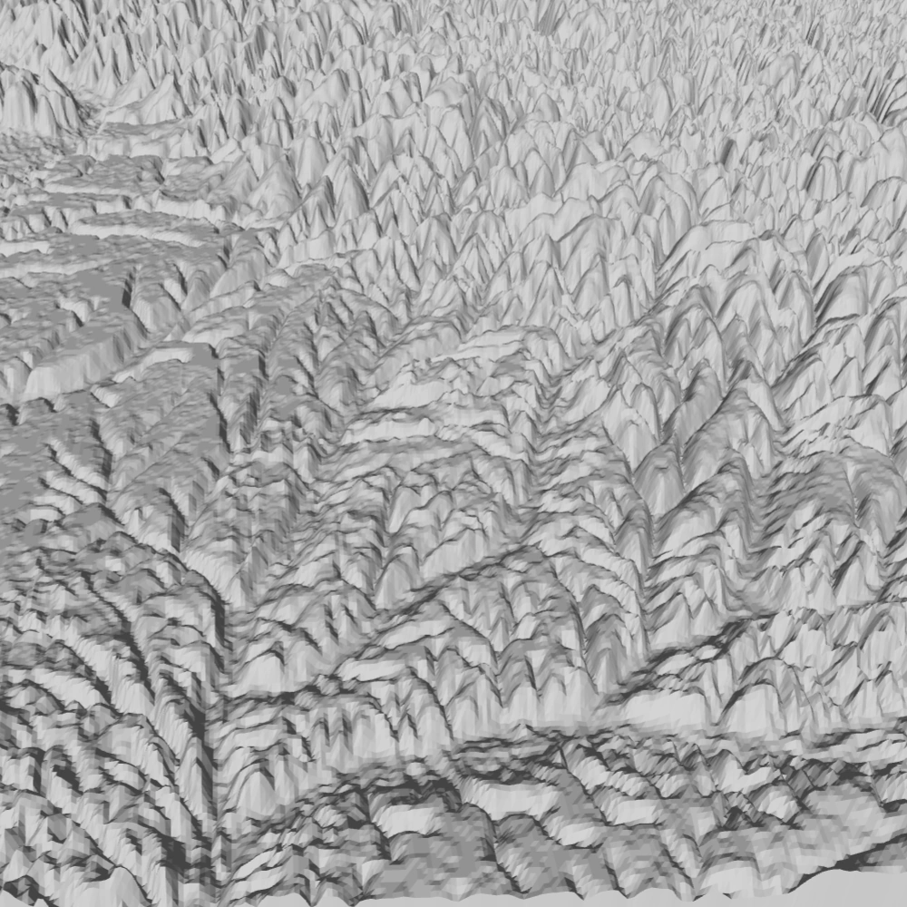 Изображение карты высот, преобразованное в 3D-модель (вид спереди)