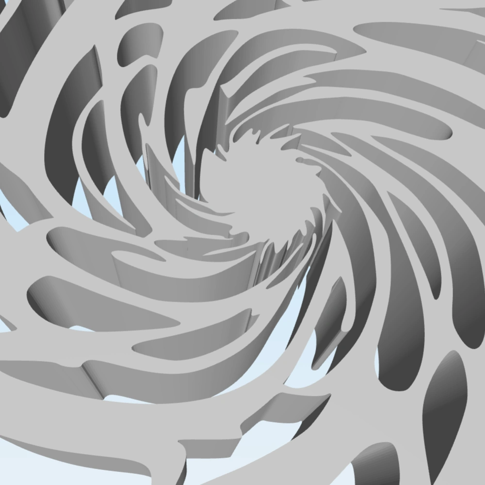 The swirl extruded to a 3D model close up view