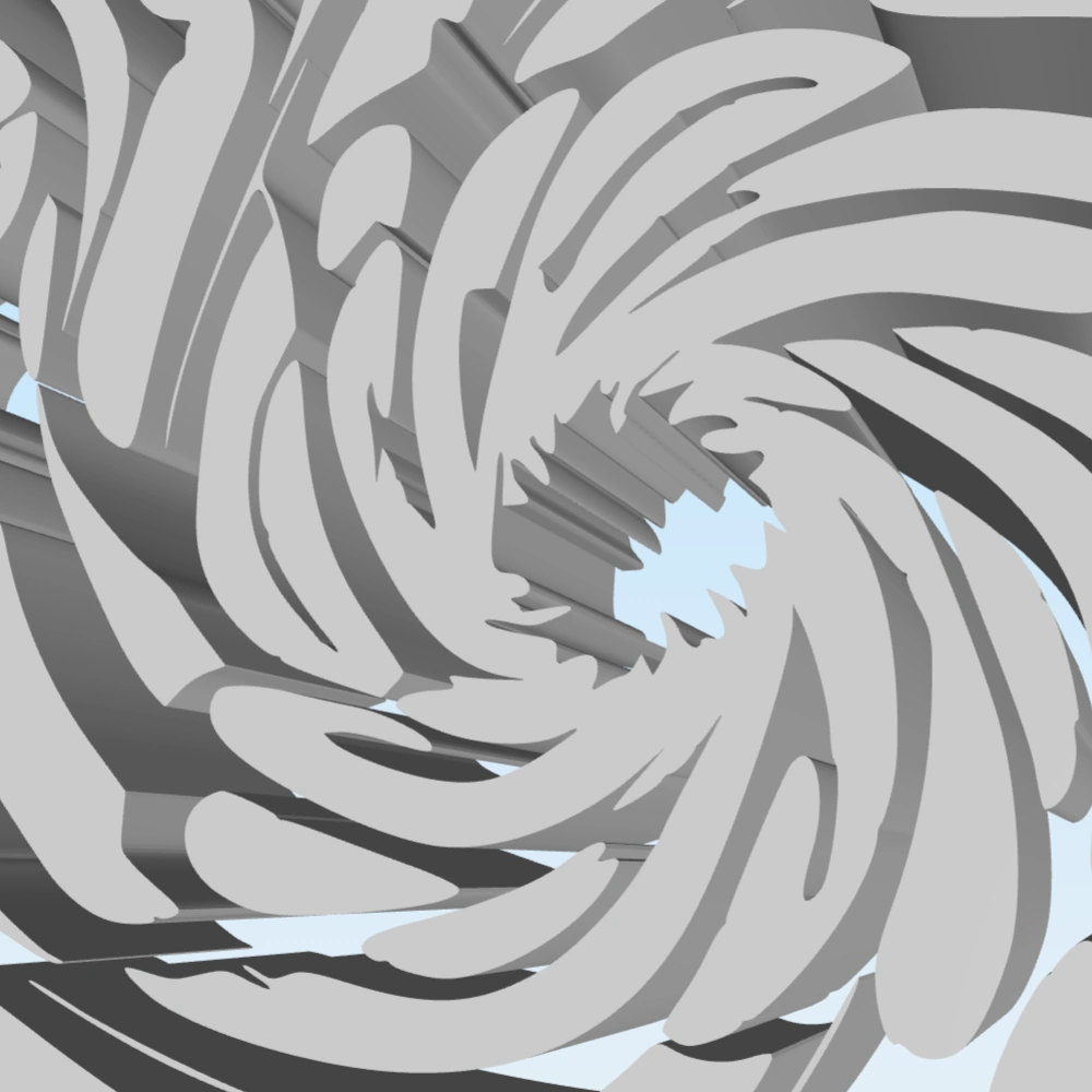 The swirl extruded to a 3D model close up view