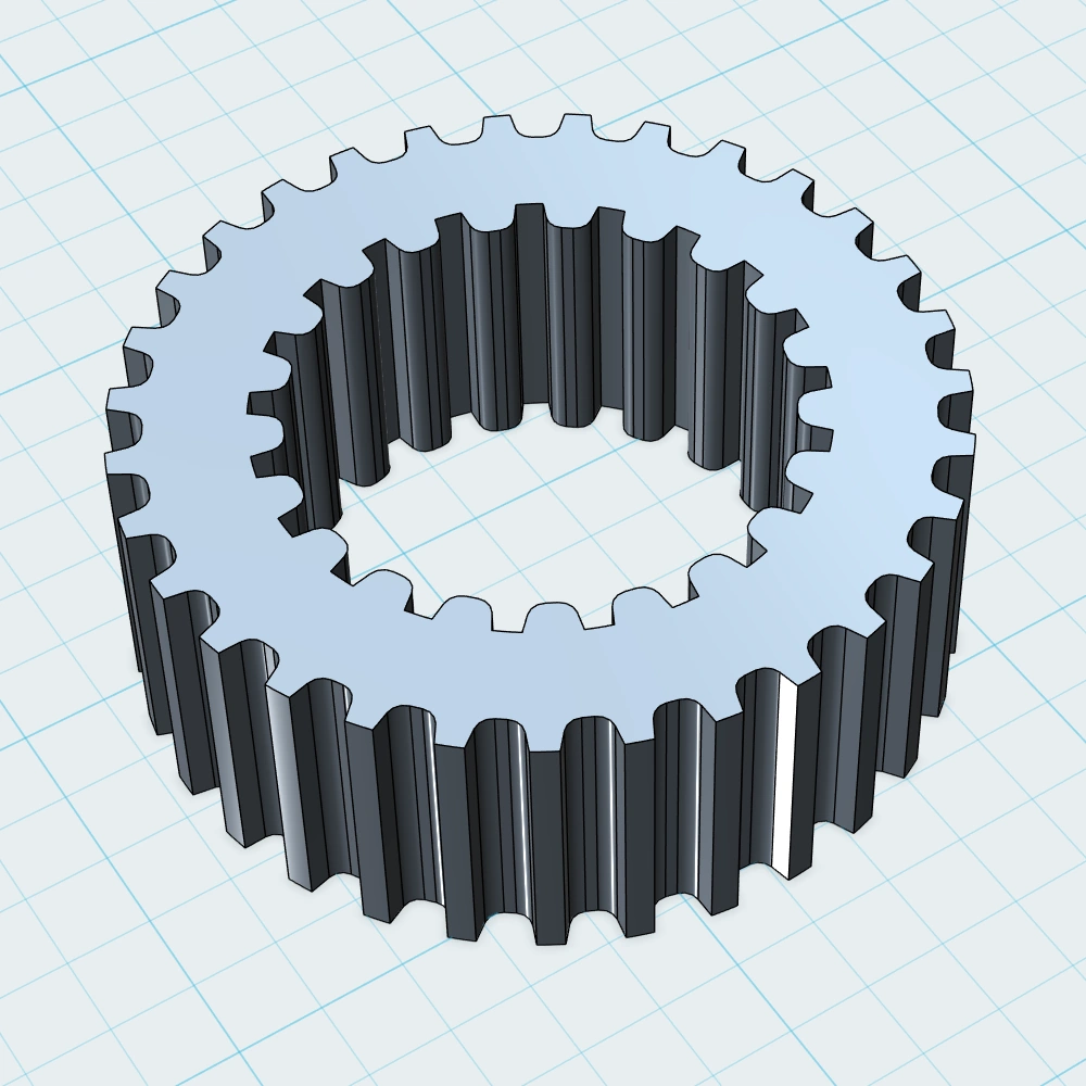 在 CAD 設計應用程式中查看的小型齒輪適配器