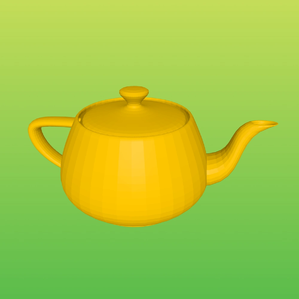 The golden teapot resplendent with a green gradient background